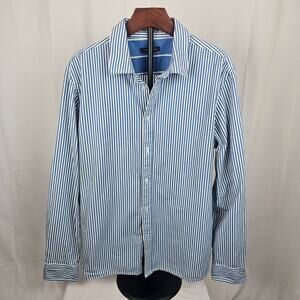 Vince Camuto Blue White Stripe Button Down Shirt XL Cotton Blend